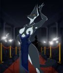 absurd_res android anthro areola augmented background_character barbell_piercing big_breasts big_ears blue_clothing blue_dress blurred_background breasts canid canine canis car clothed clothing crowd cybernetic_arm cybernetic_leg cybernetic_limb cybernetic_tail cybernetics cyborg detailed_background digital_media_(artwork) dress erect_nipples female fencing flat_colors genitals group half-length_portrait half_naked hand_on_hip hi_res jackal machine mammal meme meme_clothing multicolored_body nipple_dip nipple_piercing nipple_piercing_dress nipples nude photographer piercing portrait pose posing_for_picture raised_arm raised_hand red_carpet robot sketchy solo symbol synthetic tail text the_dark_skull translucent translucent_clothing two_tone_body vehicle vulva