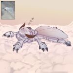 2026 absurd_res ankle_tuft antennae_(anatomy) anthro arms_out arthropod back_wings claws digital_drawing_(artwork) digital_media_(artwork) eyes_closed female fluffy hair hi_res insect leg_tuft lepidopteran lying markings moth moth_girl_(warl_granada) multi_arm multi_limb neck_tuft on_front real sleeping solo spread_legs spreading striped_markings stripes tuft warl_granada white_body white_hair wings