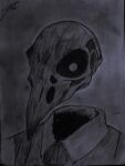 absurd_res anthro avian bird bone clothed clothing corvid corvus_(genus) crow dark_body floating_head formal_clothing formal_wear front_view hi_res male male/male monochrome necktie oscine passerine raval raval_(raval) raven sketch skull skull_avian skull_head solo suit suit_and_tie undead