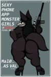 anthro areola black_areola black_body black_clothing black_footwear black_fur black_hair black_high_heels black_nipples bone border breasts canid canid_demon clothing demon ear_piercing eyelashes female footwear fur grey_background gun hair hand_on_hip hi_res high_heels holding_gun holding_object holding_ranged_weapon holding_weapon holidays hufe_butt long_hair looking_at_viewer looking_back looking_back_at_viewer malo mammal nipples nude piercing probablyzan ranged_weapon rear_view scp-1471-a scp_foundation shoes simple_background skull skull_dog skull_head skulldog_(species) solo text thfooxxir thick_thighs valentine's_day weapon white_border white_eyes wide_hips