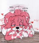 anthro ass_up beagle bed_sheet bedding big_breasts bodily_fluids breast_squish breasts breasts_on_ground butt canid canine canis domestic_dog drawing female heart_symbol hi_res hunting_dog japanese_text mammal mootsncompany nipples nude nude_female painting_(artwork) playful purple_eyes rose_(mootsncompany) scent_hound simple_background sketch solo squish sweat sweatdrop tail tail_motion tailwag text tongue tongue_out traditional_media_(artwork) traditional_painting_(artwork) white_background