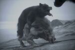 3d_(artwork) absurd_res anthro anthro_on_feral aroused bestiality blender_(artwork) blender_cycles_(artwork) bodily_fluids canid canine canis cum cum_inside cum_spill digital_media_(artwork) dire_wolf duo ejaculation english_text feral fog foggy_background foirgairwolf genital_fluids genitals hi_res howl male male/male mammal mountain mythological_canine mythological_creature mythology orgasm penis prehistoric_species snow snowy_mountain tail text voyeur werecanid werecanine werecreature werewolf wolf