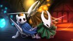 2026 absurd_res ambiguous_gender anthro arthropod biped blue_clothing chain cloak clothing eye_scar facial_scar fan_character green_clothing group half_sister_(lore) hi_res holding_melee_weapon holding_object holding_weapon hollow_eyes hollow_knight_(character) hollow_knight_(franchise) hornet_(hollow_knight) lifeblood melee_weapon nail_(weapon) paws pose quadruped radasus scar sibling_(lore) sister_(lore) team_cherry the_knight_(hollow_knight) thread trio vessel_(species) weapon