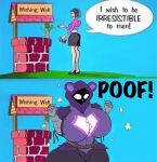 2023 5_fingers anthro bear belt big_breasts breasts clothing english_text epic_games eyebrows female female_anthro female_human fingers footwear fortnite fur hi_res high_heels huge_breasts human human_to_anthro i_wish_to_be_irresistible_to_men! mammal money nightlyflare purple_body purple_fur raised_eyebrow raven_team_leader shoes solo species_transformation text transformation wide_hips wishing_well