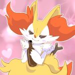 1:1 2026 3_fingers ambiguous_anthro ambiguous_gender anthro arm_tuft biped blush blush_lines bottle braixen canid cel_shading cheek_tuft chest_tuft claws closed_smile colored container digital_drawing_(artwork) digital_media_(artwork) dipstick_tail eyelashes eyes_closed facial_tuft finger_claws fingers front_view fur generation_6_pokemon half-length_portrait heart_symbol hi_res hip_tuft holding_bottle holding_container holding_object inner_ear_fluff japanese_description mammal markings mouth_closed multicolored_body multicolored_fur nintendo nude_ambiguous nude_anthro object_in_tail orange_body orange_fur orange_inner_ear_fluff orange_nose orange_tail_tip pink_background pointy_ears pokemon pokemon_(species) portrait prick_ears quail_00n0 shaded shoulder_tuft simple_background smile solo standing stick stick_in_tail tail tail_markings thick_eyelashes tuft two_tone_tail white_body white_claws white_fur yellow_body yellow_fur yellow_tail
