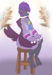 anatid anseriform anthro avian beak bird blush duck furniture gradient_background grey_beak group hardscales hi_res looking_at_viewer male male_anthro mouth_closed nude purple_body purple_eyes purple_tongue simple_background sitting solo_focus sparkles stool tongue