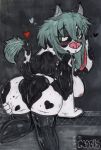 absurd_res anthro blush bovid bovine breasts butt butt_grab cattle clothing drawing female floppy_ears genitals hand_on_butt hi_res holstein_friesian_cattle legwear looking_back mammal mootsncompany mumei_(mootsncompany) side_boob sketch solo stockings tail thigh_highs traditional_media_(artwork) vulva