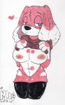 absurd_res anthro areola beagle belly big_breasts black_clothing black_legwear black_stockings breasts canid canine canis clothed clothing clothing_lift domestic_dog drawing female flashing flashing_breasts genitals heart_symbol hi_res hunting_dog legwear looking_at_viewer mammal mootsncompany nipples no_underwear presenting presenting_breasts rose_(mootsncompany) scent_hound shirt shirt_lift sketch smile smiling_at_viewer solo stockings t-shirt thigh_highs topwear traditional_media_(artwork) vulva