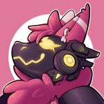 anthro armor female fluffy glowing glowing_eyes head_tilt headshot_portrait hi_res machine mamagen portrait protogen smile smirk sofanthiel solo sonadotgreen