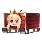  1girl artist_request blonde_hair cagliostro_(granblue_fantasy) granblue_fantasy hairband looking_at_viewer official_art open_mouth purple_eyes sled solo transparent_background 
