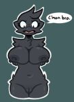 anthro arm_tuft avian bird breasts corvid corvus_(genus) crossgender crow female front_view genitals holding_breast jasper_(stockingmiami) oscine passerine shoulder_tuft solo stockingmiami tuft vulva