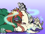 absurd_res anal anal_penetration anthro armpit_hair blush body_hair canid canine canis chest_tuft clothed clothing clothing_around_one_leg crown cybernetic_arm cybernetic_limb cybernetics drugs duo female florvian_(frooby) frooby fur green_body grin gynomorph headgear hi_res humanoid hypnosis hypnotic_eyes intersex intersex/female kerchief machine magic magic_smoke makeup mammal marijuana marijuana_blunt marijuana_fumes mind_control multicolored_clothing muscular muscular_intersex open_clothing open_shirt open_topwear oral orange_body orange_fur panties panties_around_one_leg panties_down partially_clothed penetration queen_florvian_(frooby) rimming rimming_female robotic_arm sex sharp_teeth shirt size_difference smile smoking smoking_marijuana teeth thick_thighs tongue topwear tuft underwear underwear_around_one_leg underwear_down wolf