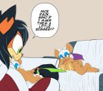 anthro bat black_hair canid canine drawing duo female fox fur hair hi_res male male/female mammal omegasunburst rouge_the_bat scorch_the_fox sega sonic_the_hedgehog_(series) white_body white_fur