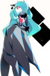  1girl absurdres adapted_costume alternate_color alternate_hair_length alternate_hairstyle bare_shoulders black_dress black_gloves blue_hair bright_pupils closed_mouth colored_skin commentary_request cosplay cynthia_(pokemon) cynthia_(pokemon)_(cosplay) dress elbow_gloves flat_chest full_body fur-trimmed_gloves fur_trim gardevoir gloves hair_ornament hair_over_one_eye hand_up happy highres iteza_flower. leaning_forward long_dress long_hair looking_at_viewer mega_gardevoir mega_pokemon one_eye_covered partial_commentary pokemon pokemon_dppt red_eyes shiny_pokemon sidelocks smile solo standing strapless strapless_dress very_long_hair white_background white_pupils white_skin 