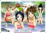  5girls antenna_hair aoyama_motoko aqua_eyes bangs bare_shoulders bathing black_eyes black_hair blue_eyes blue_hair blunt_bangs breasts brown_eyes brown_hair character_name cleavage copyright_name crossed_legs day facial_mark forehead_mark green_towel grin hand_on_own_thigh hands_together high_ponytail highres kaolla_su konno_mitsune leaning_forward light_brown_hair long_hair looking_at_viewer love_hina maehara_shinobu multiple_girls naked_towel narusegawa_naru non-web_source official_art one_eye_closed onsen open_clothes outdoors outstretched_arms partially_submerged pink_towel platinum_blonde_hair promotional_art rock rubber_duck scan short_hair sitting smile soaking_feet spread_arms standing towel uno_makoto updo v_arms water white_towel 