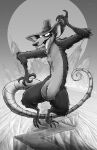  3_toes 4_fingers anthro arm_tuft back_tuft belly_tuft bent_legs biped black_toe_claws chest_tuft city city_background claws clothing curling_tail dark_body dark_fur digital_drawing_(artwork) digital_media_(artwork) elbow_tuft fangs fedora feet finger_claws fingers fur glance greyscale hairless_tail hanna-barbera hat hat_only head_ratte headgear headgear_only headwear headwear_only heidi's_song hi_res inner_ear_fluff jwbalsley knee_tuft leg_tuft looking_at_viewer male mammal monochrome moon mostly_nude multicolored_body multicolored_fur murid murine nude open_mouth paws pecs raised_finger rat rodent sharp_teeth shoulder_tuft sketch sky smile smiling_at_viewer solo star starry_sky tail teeth thick_tail tipping_hat tiptoes toe_claws toes tuft two_tone_body two_tone_fur white_sclera 