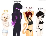 4girls :p ? ?? absurdres aeiou_(yoako) animal_ears black-framed_eyewear black_bra black_choker black_hair black_panties body_fur bra breasts cat_ears cat_girl cat_tail choker colored_sclera commentary completely_nude enderman english_commentary flat_chest furry furry_female genderswap genderswap_(mtf) glasses hair_ornament highres looking_at_viewer minecraft multicolored_hair multiple_girls navel nude original panties pink_hair pink_sclera rabbit_ears rabbit_girl rabbit_tail red_hair short_hair shorts simple_background small_breasts tail tongue tongue_out two-tone_hair underwear white_shorts x_hair_ornament yoako 