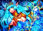  1girl blue_eyes blue_hair breasts cleavage king&#039;s_raid laias_(king&#039;s_raid) large_breasts long_hair nyamunekonabe pointy_ears solo water 