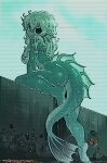  anthro aquatic arthropod breasts crab crustacean decapod digital_media_(artwork) feet female fin hair hi_res malacostracan mouth nude sanjiro scalie smile solo tail teeth vhs_filter wall_(structure) 