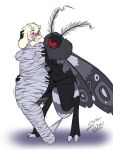 absurd_res ambiguous_gender antennae_(anatomy) anthro arthropod bdsm blush bondage bound bound_female bovid caprine chrysalis cocooned construction_lines cryptid duo female fur gag gagged goat grey_body grey_fur hi_res insect insect_wings lepidopteran lepidopteran_wings male mammal monster moth mothman mummification mummified peril red_eyes simple_background spiderweber sticky toriel undertale_(series) white_background white_body white_fur wings