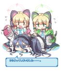  3girls :d animal_ears arisu_(blue_archive) bangs black_hair black_hairband blonde_hair blue_archive blue_eyes blue_neckwear cable cat_ear_headphones collared_shirt controller eyebrows_visible_through_hair eyes_visible_through_hair fake_animal_ears flying_sweatdrops game_controller green_eyes guriin hair_between_eyes hairband headphones highres holding jacket long_hair long_sleeves lying midori_(blue_archive) momoi_(blue_archive) multiple_girls necktie on_stomach open_clothes open_jacket open_mouth shirt smile translation_request very_long_hair wavy_mouth white_background white_jacket white_shirt |_| ||_|| 