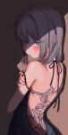  1girl absurdres back back_tattoo blue_eyes blush dorei_to_no_seikatsu_~teaching_feeling~ grey_hair heart heart-shaped_pupils highres looking_at_viewer looking_back scar solo strap_slip sutegoma sylvie_(dorei_to_no_seikatsu) symbol-shaped_pupils tattoo 