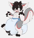 3_fingers 3_toes 4_fingers 4_toes ambiguous_gender anthro black_claws black_finger_claws black_hair black_sclera black_toe_claws blue_diaper brow_hair claws clean_diaper clothed clothing cryo_lithius diaper diaper_only duo eyes_closed feet felid finger_claws fingerless_(marking) fingers fur grey_body grey_fur grey_tail hair highlights_(coloring) kanookies lion looking_down macro mammal multicolored_body multicolored_fur multicolored_tail on_one_leg open_mouth panicking pantherine red_body red_fur red_highlights red_tail sergal simple_background snaggle_tooth standing tail toe_claws toeless_(marking) toes topless wearing_diaper white_background white_body white_fur white_tail