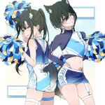  2girls animal_ear_fluff animal_ears ass_cutout bare_shoulders black_hair blue_eyes blunt_bangs blunt_sidelocks blush braid breasts cheerleader clothes_writing clothing_cutout collarbone commentary_request cowboy_shot crop_top dress fan_request fox_ears fox_tail from_behind from_side glasses gradient_background gradient_hair groin hair_between_eyes half-closed_eyes highleg highleg_panties highres holding holding_pom_poms kaname_(usurai_rairai) long_hair long_sidelocks looking_back medium_breasts midriff miniskirt multicolored_hair multiple_girls navel original panties panty_straps peing_(site) pom_pom_(cheerleading) ponytail purple_eyes request_inset rimless_eyewear rurika_(usurai_rairai) shirt short_dress shoulder_blades sidelocks simple_background skindentation skirt sweat tail tail_through_clothes thigh_strap tight_clothes tight_shirt twin_braids underwear underwear_writing usurai_rairai 