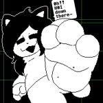 3_toes anthro dialogue digital_media_(artwork) dragotrashcan eyes_closed feet female foot_focus hi_res looming_foot monochrome pixel_(artwork) speech_box stuck_to_foot temmie_(species) temmie_(undertale) text toes undertale undertale_(series)