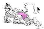 2026 3:2 all_fours anthro artist_name ball_bulge biped black_body black_fur briefs briefs_only bulge bulge_from_behind butt claws clothed clothing digitigrade feet felid feline finger_claws fingers fur hand_on_butt head_turned humanoid_hands looking_at_viewer looking_back lynx male mammal markings pawpads pink_briefs pink_clothing pink_underwear presenting presenting_hindquarters rear_view seductive shadowtails simple_background smile solo spots spotted_markings tail text toe_claws toes topless topless_anthro topless_male underwear underwear_only white_background white_body white_fur