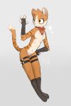 2:3 =djoyk= absurd_res anthro armwear clothing domestic_cat elbow_gloves felid feline felis female flat_chested fur genitals gloves handwear harness hi_res kerchief mammal orange_body orange_fur skinny solo striped_body stripes vulva