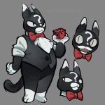 2026 acheofslowdecay anthro biped black_body black_fur bow_tie clothed clothing dice digital_media_(artwork) domestic_cat facial_markings felid feline felis fur fur_markings gambit_(mewgenics) hair head_markings hi_res male mammal markings mewgenics multicolored_body multicolored_fur multicolored_hair open_mouth open_smile overweight overweight_anthro overweight_male pupils question_mark signature simple_background slit_pupils smile solo tail toony two_tone_body two_tone_fur two_tone_hair white_body white_fur