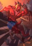 abs anthro barn bodily_fluids boots cigarette clothing cowboy cowboy_boots cowboy_hat dragon dripping ear_piercing erection farm footwear genital_fluids genitals green_eyes hat headgear headwear horn johnnydemon kabalca looking_at_viewer male mostly_nude mythological_creature mythological_scalie mythology nipples pecs penis piercing precum precum_drip red_body scalie shoes smile smiling_at_viewer smirk smirking_at_viewer smoking solo spurs sunset tipping_hat vein veiny_penis