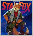 anthro arwing black_lips boots canid canine clothed clothed_anthro clothed_male clothing english_text etheroorb eyebrows fluffy fluffy_tail footwear fox fox_mccloud fully_clothed fully_clothed_anthro fully_clothed_male gloves green_eyes hand_on_hip handwear hi_res kerchief lips male mammal neckerchief neckwear nintendo poster shoes smile solo space spacecraft star star_fox tail teeth text topwear vehicle vest whiskers