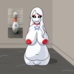  absurdres amputee animate_object armless_amputee belly black_eyes bowling_pin breasts colored_skin curvy fat flat_color highres huge_breasts legless_amputee mature_female nipples non-web_source objectification personification plump quadruple_amputee smile white_hair white_skin 