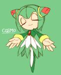 2013 biped character_name clothed clothing cosmo_the_seedrian digital_drawing_(artwork) digital_media_(artwork) dress elemental_creature eyelashes eyes_closed female flora_fauna footwear full-length_portrait green_background green_hair hair humanoid light_body light_skin midair plant pokunchan portrait seedrian sega shoes simple_background smile solo sonic_the_hedgehog_(series) sonic_x spread_arms text