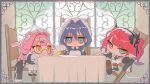  +_+ 3girls :3 animal_ears apron aqua_eyes black_bow black_bowtie black_dress blue_eyes blue_hair blue_sky blush bow bowtie chair closed_mouth cloud cloudy_sky commentary day dreamoon-q dress glasses hair_intakes hair_ornament hairclip highres hololive hololive_english irys_(hololive) irys_(maid)_(hololive) long_hair looking_at_viewer maid maid_headdress multicolored_hair multiple_girls ouro_kronii ouro_kronii_(maid) panther_ears panther_girl panther_tail pink_hair pink_tail pointy_ears purple_wings raora_panthera raora_panthera_(maid) red_hair semi-rimless_eyewear sitting sky smile streaked_hair table tail thighhighs two-tone_hair under-rim_eyewear untranslatable_commentary virtual_youtuber white_apron white_coif white_thighhighs wings yarn yarn_ball yellow_eyes 