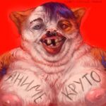 2020 anthro areola armpit_hair black_eyebrows black_facial_hair black_mustache blue_armpit_hair blue_eyes blue_hair bodily_fluids body_hair body_writing brown_teeth compression_artifacts digital_media_(artwork) domestic_cat double_chin eye_bags eyebrows facial_hair felid feline felis fur gums hair heterochromia lips looking_at_viewer male mammal missing_tooth moobs multicolored_body multicolored_fur mustache nightmare_fuel nipples open_mouth orange_body orange_fur overweight overweight_anthro overweight_male pink_nipples pupils red_background red_eyes red_lips runny_nose russian_text simple_background snot solo teeth text text_on_body translation_request two_tone_body two_tone_fur unknown_artist what white_body white_fur white_moobs