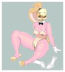 anthro areola big_ears black_bow_tie blonde_hair blue_eyes boodapooks border bow_tie breasts brown_areola brown_body brown_fur brown_nipples brown_nose buckteeth clothing costume crotchless_clothing eyebrow_through_hair eyebrows eyelashes feet female fishnet_clothing floppy_ears footwear fur genitals gloves grey_background hair handwear head_tuft hi_res high_heels lagomorph leporid lola_bunny long_ears looking_at_viewer looney_tunes lop_ears mammal navel nipple_piercing nipples piercing pink_clothing rabbit reverse_bunny_costume shoes simple_background smile solo tan_body tan_fur teeth thick_thighs translucent translucent_hair tuft vulva warner_brothers white_border white_clothing white_footwear white_gloves white_handwear white_high_heels wide_hips