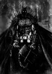  1boy absolute_batman absolute_dc axe back_spikes bat_mask batman batman_(absolute_dc) battle_axe bodysuit chain dc_comics grey_bodysuit male_focus mxmmgrm solo superhero_costume taut_bodysuit weapon 