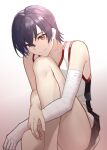  1girl absurdres bakemonogatari bandaged_arm bandages bangs bike_shorts brown_eyes doris_(1349745448) hair_between_eyes highres kanbaru_suruga looking_at_viewer monogatari_(series) short_hair simple_background smile solo sportswear thighs tomboy 