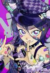  1girl black_hair bleach casual heart heart_hands highres jewelry kuchiki_rukia necklace purple_eyes short_hair smile smug solo spiked_hair yatongko0707 