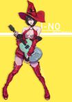  1girl black_hair boots breasts cleavage dress gloves guilty_gear guilty_gear_xrd hat highres i-no ktrieko looking_at_viewer o-ring red_dress red_headwear short_dress short_hair straight_hair thigh_boots thighhighs very_short_hair witch_hat zettai_ryouiki 