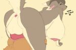 3:2 ambiguous_gender anal anal_penetration animal_genitalia animal_penis anthro balls big_breasts big_penis breasts brown_body brown_fur canine_genitalia canine_penis dialogue duo english_text from_front_position fur genitals gynomorph heart_symbol huge_breasts intersex intersex/ambiguous knot looking_at_viewer mating_press orange_body orange_fur penetration penile penile_penetration penis penis_in_ass pinned sex tan_body tan_fur text velvet_glyph