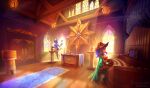  2girls absurdres altar apron arched_window architecture armored_boots bandaged_leg bandages belt black_dress blue_gem blue_hair blue_skin boots breasts candle candlestand cape church colored_skin commentary commission complex_lighting dang_(runescape) door dress duellist's_cap_(tier_6) english_commentary enmaided fingerless_gloves floating frilled_apron frilled_dress frills full_body gem gladiator gloves glowing_hat gold gold_trim green_belt green_cape hat highres incense incense_burner indoors instrument lantern leg_armor leotard levitation light_smile long_hair looking_at_viewer magic maid maid_apron maid_headdress marble_(stone) marble_sculpture medium_breasts mulebris multiple_girls music_stand old_school_runescape orange_eyes organ_(instrument) original piano_bench pipe_organ playing_instrument playing_piano poleyn puffy_sleeves red_leotard rug runescape second-party_source skirt smoke spiked_ear_piercing stained_glass stone_wall unconventional_maid waist_apron white_apron window wooden_door wooden_floor wooden_frame yellow_eyes 