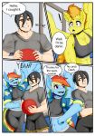 absurd_res anthro blue_body breasts clothed clothing comic digital_media_(artwork) english_text equid equine feathered_wings feathers female friendship_is_magic fur group hair hasbro hi_res male male/female mammal multicolored_hair my_little_pony mythological_creature mythological_equine mythology open_mouth pegasus rainbow_dash_(mlp) rainbow_hair speech_bubble spitfire_(mlp) tail text wings wonderbolts_(mlp) yellow_body zeroviks