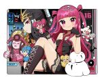  6+girls bead_necklace beads beatmania_iidx beatmania_iidx_16_empress bemani bird black_boots black_dress black_gloves black_hair blush boots border breasts character_request commentary_request copyright_name crown dress gloves hair_tubes highres holding holding_spoon in_palm jewelry kei_s01 lace-trimmed_dress lace-trimmed_gloves lace_trim long_hair looking_at_viewer mini_person minigirl multiple_girls necklace necktie official_alternate_costume pink_eyes pink_hair ponytail red_necktie sitting small_breasts smile smooooch solo_focus spoon striped_clothes striped_necktie two_side_up umegiri_ameto very_long_hair white_border 