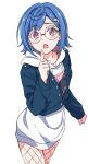  1girl :o bangs blue_hair blue_jacket denim denim_jacket dolphin_hair_ornament eyebrows_visible_through_hair fang fishnets glasses hood hoodie jacket karahai_(31448823) nijisanji nishizono_chigusa open_mouth red_eyes round_eyewear short_hair skin_fang solo transparent_background virtual_youtuber white_hoodie 