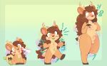 2023 anthro balls breasts brown_body brown_hair deer digital_media_(artwork) disembodied_hand erection food fruit genitals gynomorph hair hi_res inanimate_to_anthro intersex mammal navel nipples on_one_leg pawberry penis plant plushie seam_(sewing) sequence simple_background smile solo standing strawberry surprised tail trans_(lore) trans_woman_(lore) yellow_eyes