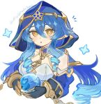  1girl bags_under_eyes bare_shoulders blue_hair blue_hood blue_sleeves blush breasts bright_pupils circlet claw_ring detached_sleeves drill_hair drill_sidelocks genshin_impact gold_choker gold_shoes hair_between_eyes hood hood_up jewelry layla_(genshin_impact) nanase_sato neck_ring oekaki paint_chat_(medium) pointy_ears shoes sidelocks twin_drills white_background white_pupils yellow_eyes 